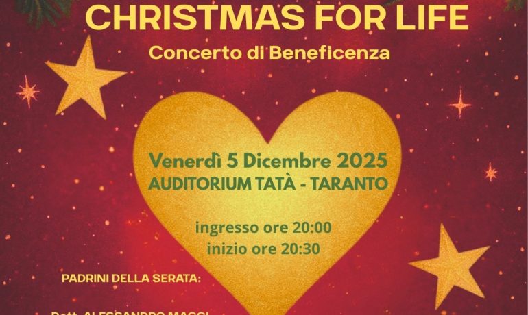 concerto di beneficenza “Christmas for life”, iniziativa organizzata dall’associazione musicale “Arturo Toscanini” con la collaborazione di Artava, Méditerranée e il patrocinio di Comune e Provincia di Taranto.